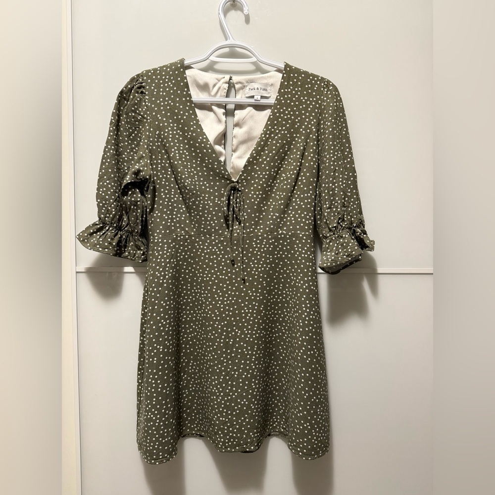 Park & Fifth Olive Polka Dot Dress